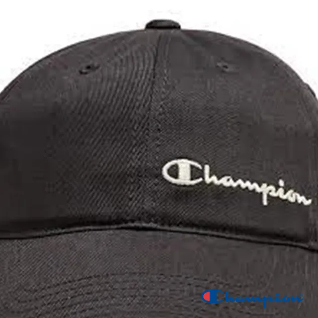 【Champion】官方直營-刺繡草寫LOGO棒球帽(黑色)