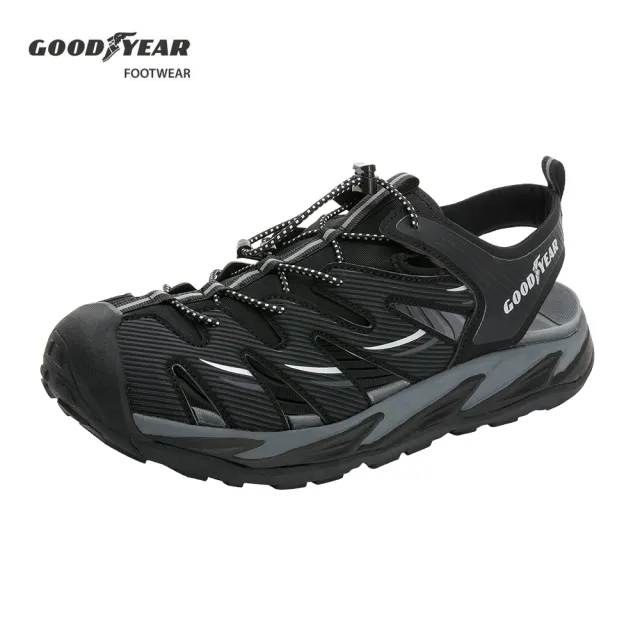 【GOODYEAR 固特異】蒼鷺-護趾運動涼鞋/男鞋 便利束扣 橡膠大底 黑色(GAMS43750)