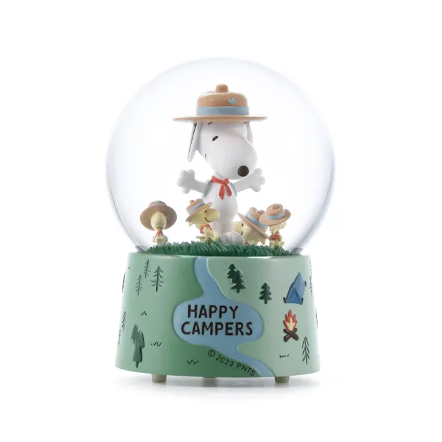 【JARLL 讚爾藝術】Snoopy史努比 露營水晶球音樂盒(生日禮物  情人禮物)