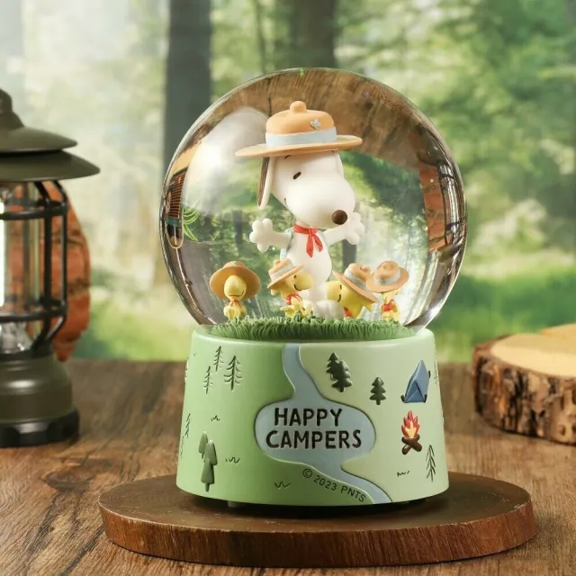 【JARLL 讚爾藝術】Snoopy史努比 露營水晶球音樂盒(生日禮物  情人禮物)