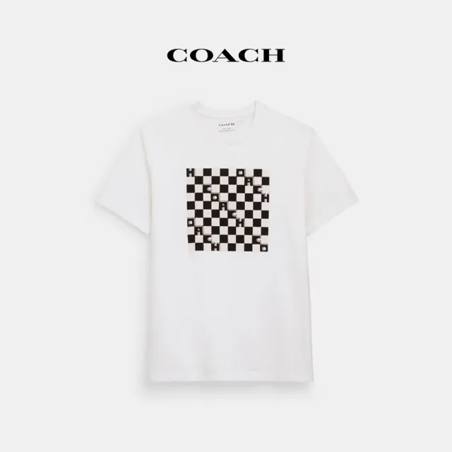 【COACH蔻馳官方直營】棋盤格棉質T恤-黑色和白色(CO792)