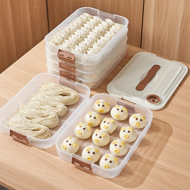 【Dagebeno荷生活】食品級PP材質可疊加水餃收納盒 可冷凍不易沾黏密封餃子保鮮盒(三層款1入)