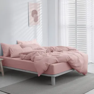 【AnD HOUSE 安庭家居】經典素色-櫻花粉色系-四件式雙人床包加大被套組(多色任選/柔軟舒適/舒柔棉)