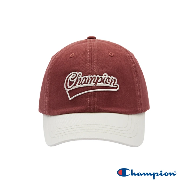 Champion 官方直營-簍空刺繡LOGO撞色棒球帽(深紅米色)