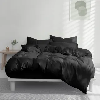 【AnD HOUSE 安庭家居】經典素色-經典黑色系-四件式雙人床包雙人被套組(多色任選/柔軟舒適/舒柔棉)