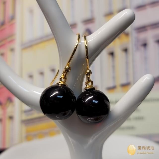 【優雅琥珀】11.5mm 紅珀圓珠耳環(波蘭設計製造 925純銀鍍金)