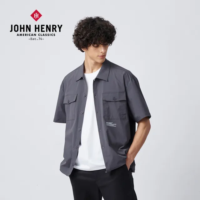 【JOHN HENRY】口袋標語尼龍襯衫-深灰