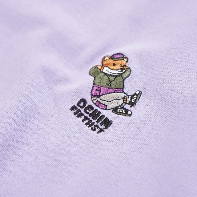 【5th STREET】女裝寬版動物窺腳繡花短袖T恤-紫色