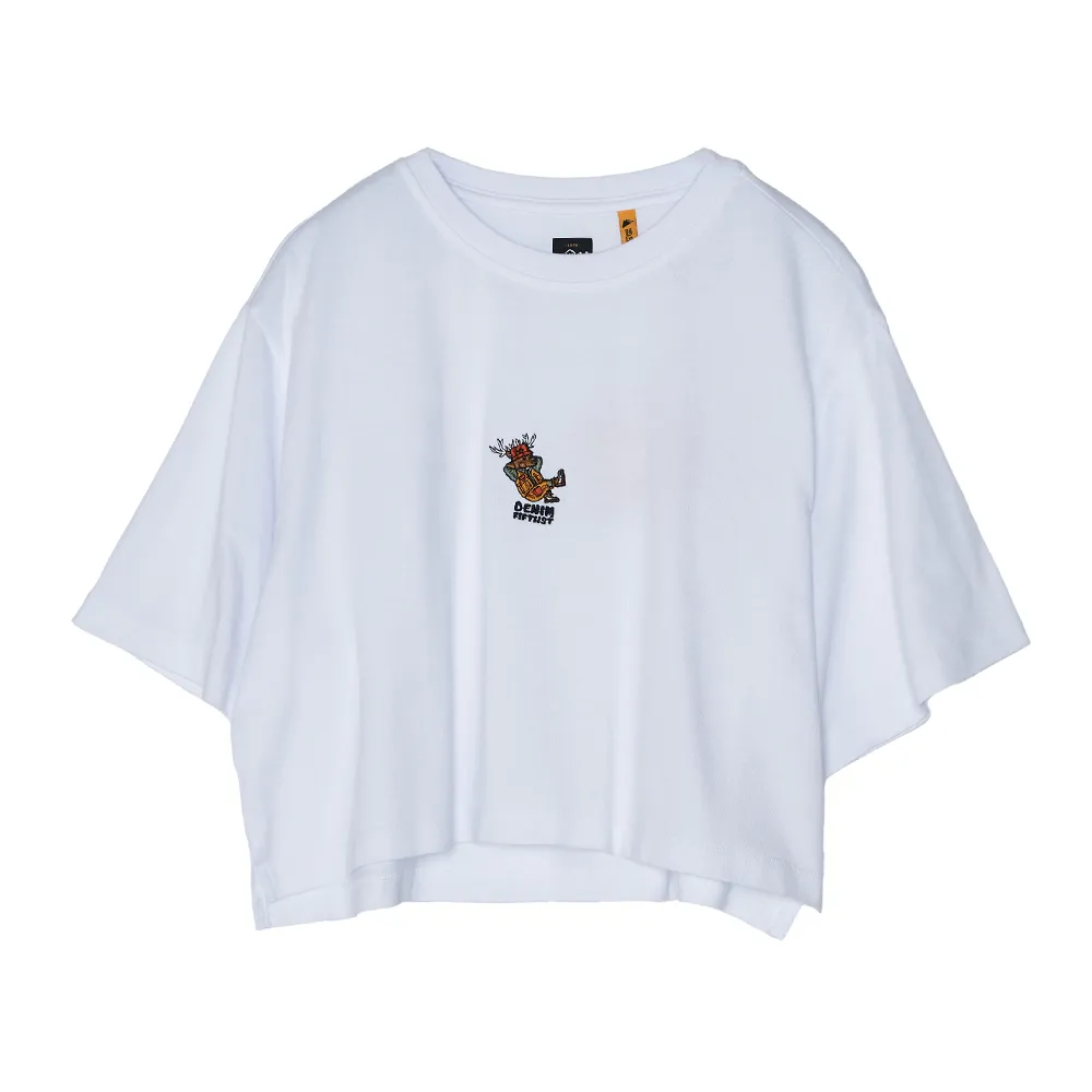 【5th STREET】女裝寬版動物窺腳繡花短袖T恤-白色