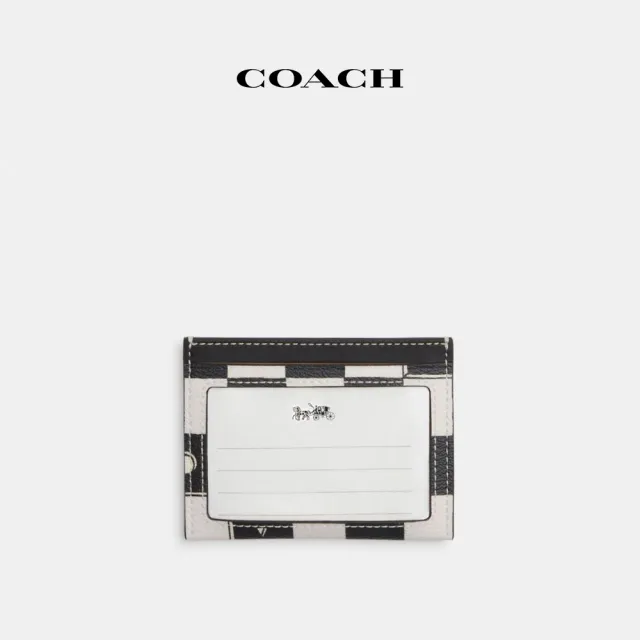【COACH蔻馳官方直營】棋盤格印花纖巧型證件卡夾-QB/黑色粉筆白色(CR396)