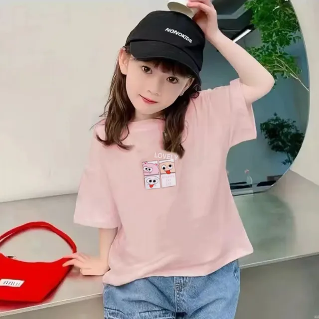 【安朵童舖】現貨韓版兒童冰絲短袖上衣 女童印花短袖T恤 男童純色上衣 冰絲坑條上衣 童裝(3)