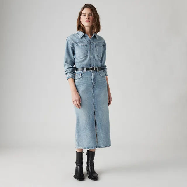 【LEVIS 官方旗艦】女款丹寧牛仔開岔長洋裝 人氣新品 0002Q-0000