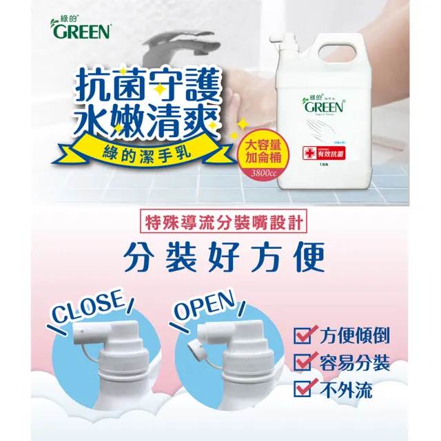 【Green 綠的】抗菌潔手乳加侖桶3800mlx4入(洗手乳 箱購)