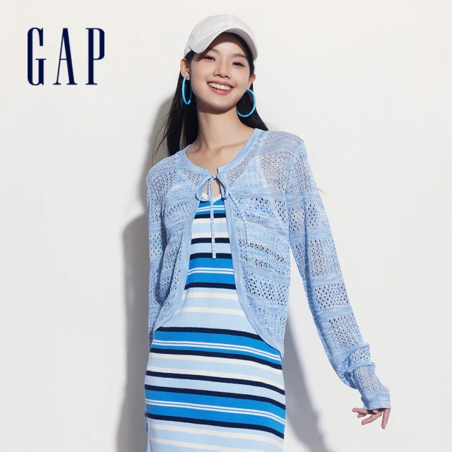 GAP 女裝 圓領針織外套-藍色(465698)