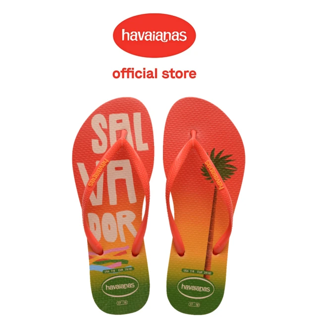 havaianas 哈瓦仕 拖鞋 女鞋 夾腳拖 夏日 印花 Slim Postcard 橘紅 4148968-5023W(哈瓦士)