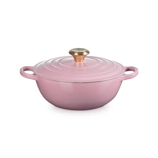 【Le Creuset】典藏琺瑯鑄鐵鍋媽咪鍋24cm(薔薇-金頭-內鍋黑)