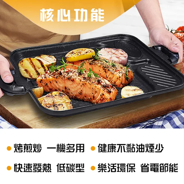 【新錸家居】防燙韓式麥飯石不沾多格燒烤盤(濾油設計烤肉盤/少油煙/多爐具適用)