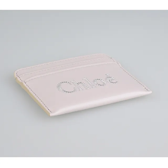 【Chloe’ 蔻依】Chloe’ Sense刺繡LOGO小牛皮結合小羊皮4卡名片卡夾(野淺灰)