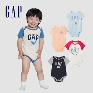 【GAP】嬰兒裝 Logo純棉小熊印花圓領短袖包屁衣-多色可選(402477&427711&434527&505583)