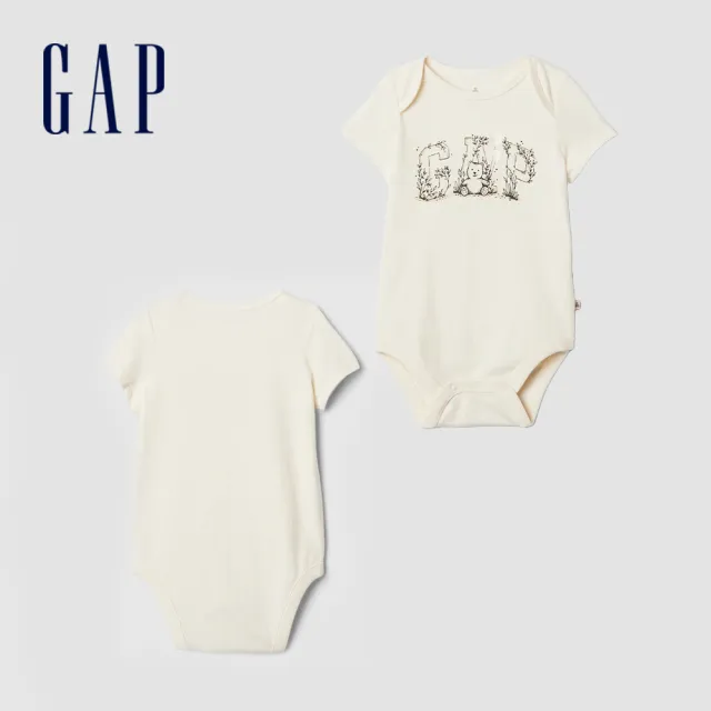 【GAP】嬰兒裝 Logo純棉小熊印花圓領短袖包屁衣-多色可選(402477&427711&434527&505583)