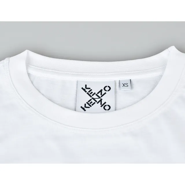【KENZO】KENZO黑字交叉字母LOGO印花純棉短袖T恤(女款/白)