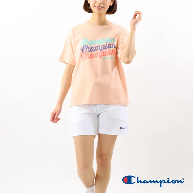 Champion 官方直營-純棉草寫LOGO刺繡短褲-女(白色)