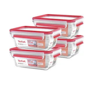 【Tefal 特福】新一代無縫膠圈耐熱玻璃保鮮盒850ML-4入組(長形)