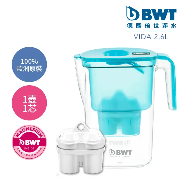 【BWT 德國倍世】2.6L樂樂濾水壺 鎂離子1壺1芯組(VIDA 2.6L)