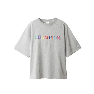 【Champion】官方直營-純棉寬版落肩彩色LOGO刺繡短袖TEE-女(灰色)