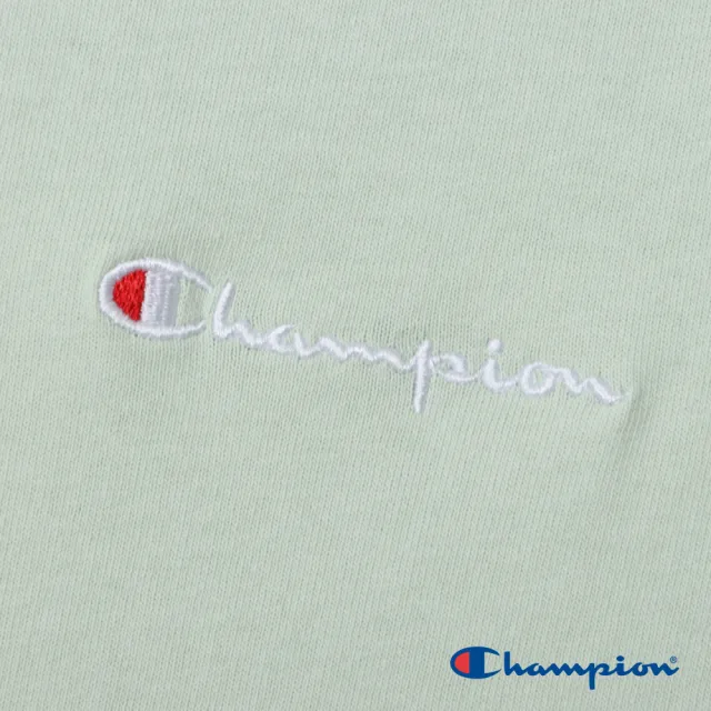 【Champion】官方直營-純棉寬版草寫LOGO刺繡V領短袖TEE-女(淺綠色)