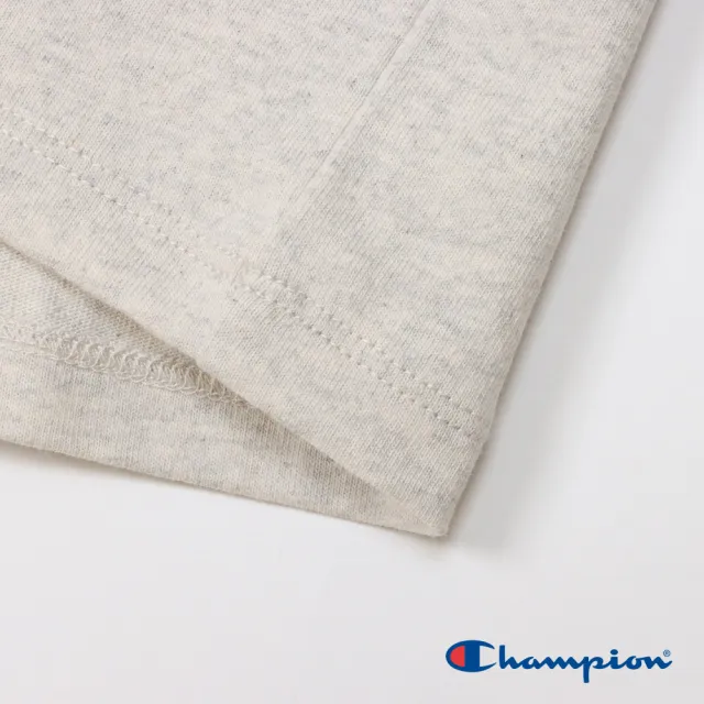 【Champion】官方直營-純棉寬版草寫LOGO刺繡V領短袖TEE-女(淡米色)