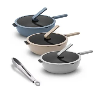 【WOKY 沃廚】哈哈鍋2.0 不沾深煎鍋32cm-含玻璃鍋蓋(附矽膠鍋鏟或料理夾/贈品隨機出貨)