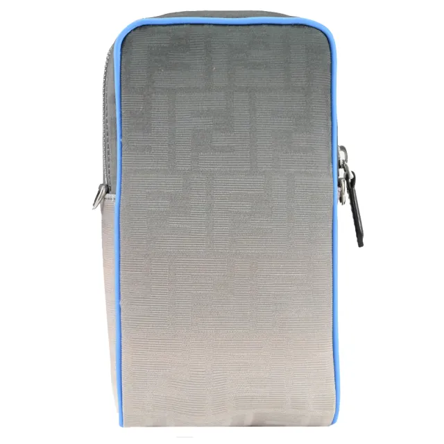 【FENDI 芬迪】經典雙F LOGO漸層緹花帆布拼接方包手機包斜背包(藍邊)