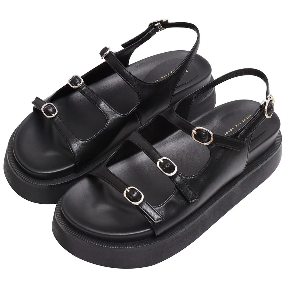 【Ann’S】二代彈力厚底Plus+簡約三條細帶涼鞋5cm(黑)