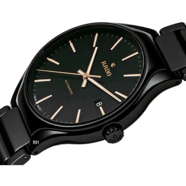 【Rado 雷達表】官方授權 True真我機械腕錶 40㎜黑陶瓷金標款-加上鍊機6豪禮 R01(R27056162)