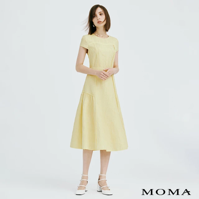 MOMAMOMA 優雅鵝黃小蓋袖A-Line洋裝(黃色)