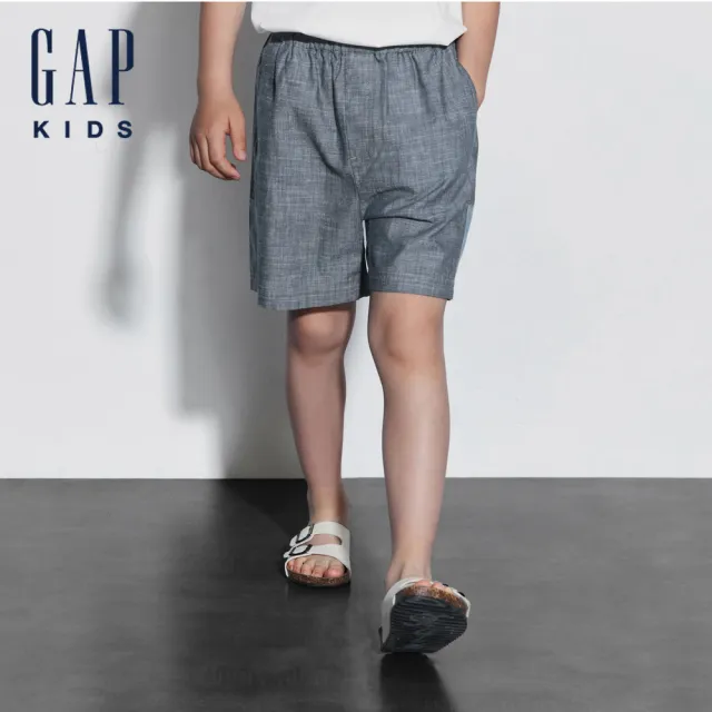 【GAP】男童裝 純棉鬆緊牛仔短褲-藍灰色(466702)