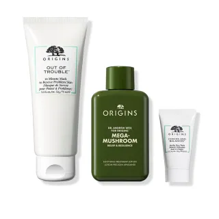 【ORIGINS 品木宣言】奇蹟抗痘潔淨組(奇蹟面膜75ml+靈芝水50ml+潔面慕絲30ml/旅行/新客)