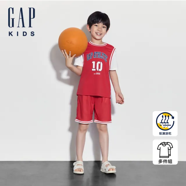 【GAP】男童裝 Logo印花圓領短袖短褲家居套裝-紅色(890520)