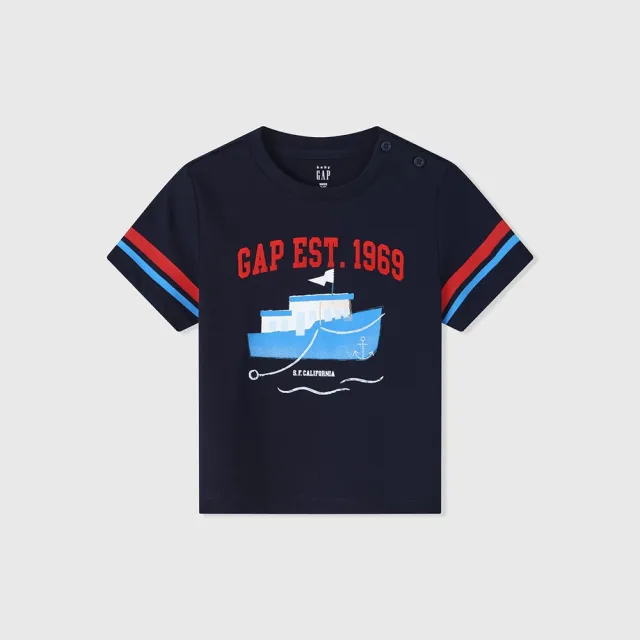 【GAP】男幼童裝 Logo印花圓領短袖T恤-海軍藍(465382)