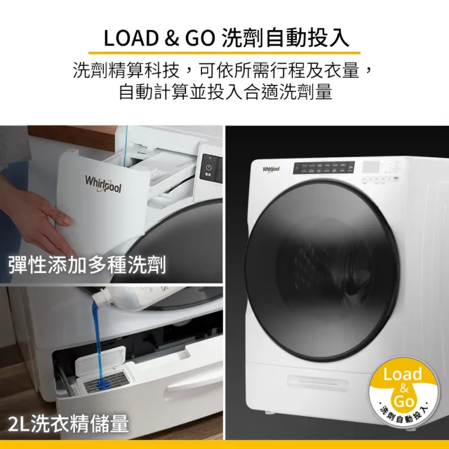 【Whirlpool 惠而浦】福利品 17公斤 Load & Go蒸氣洗變頻滾筒洗衣機(8TWFW6620HW)