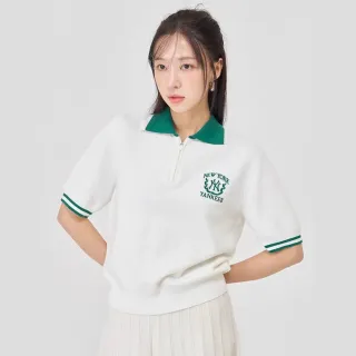 【MLB】女版短版半拉鍊 POLO衫 Varsity系列 紐約洋基隊(3FKPV0543-50IVS)