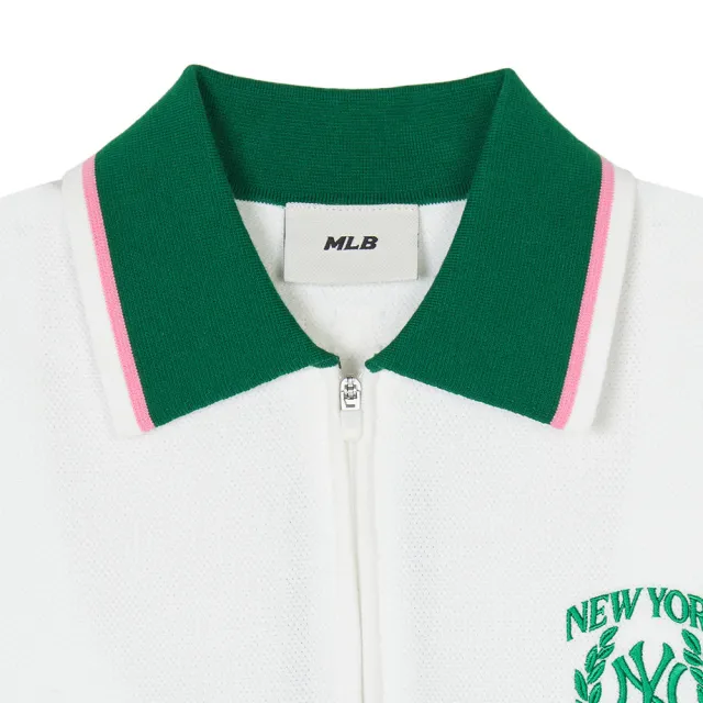 【MLB】女版短版半拉鍊 POLO衫 Varsity系列 紐約洋基隊(3FKPV0543-50IVS)