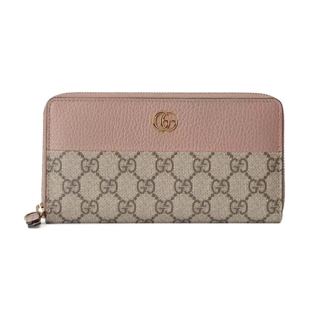 【GUCCI 古馳】456117 經典Petite Marmont 皮革拼接帆布拉鍊長夾(顏色任選)