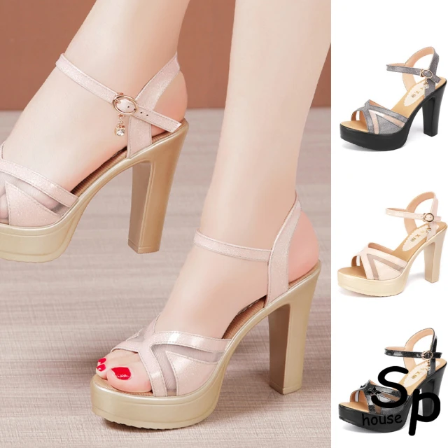 Sp house 性感都會羊絨圓頭繫帶粗高跟鞋(黑色跟高可選