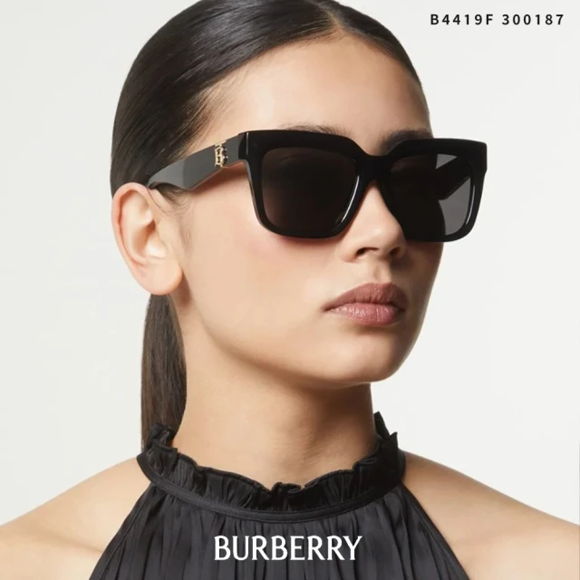 【BURBERRY 巴寶莉】方框太陽眼鏡(黑 深灰鏡片#B4419F 300187-54mm)