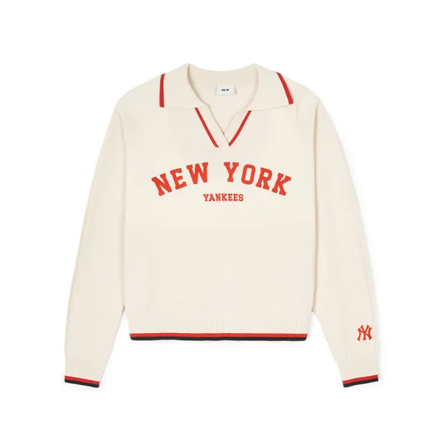 【MLB】女版翻領針織毛衣 Varsity系列 紐約洋基隊(3FKPV0141-50CRD)