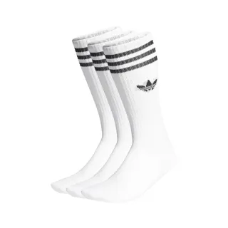 【adidas 愛迪達】長襪 Solid Crew Socks 白 黑 三條紋 三葉草 中筒襪 休閒襪 襪子(IJ0734)