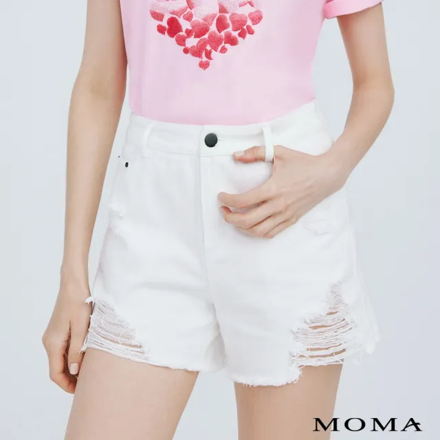【MOMA】刷破設計牛仔短褲(白色)