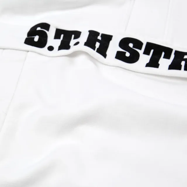 【5th STREET】男裝撞色開襟潮款長帽T-白色